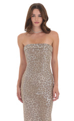 Strapless Metallic Maxi Dress in Cheetah Print