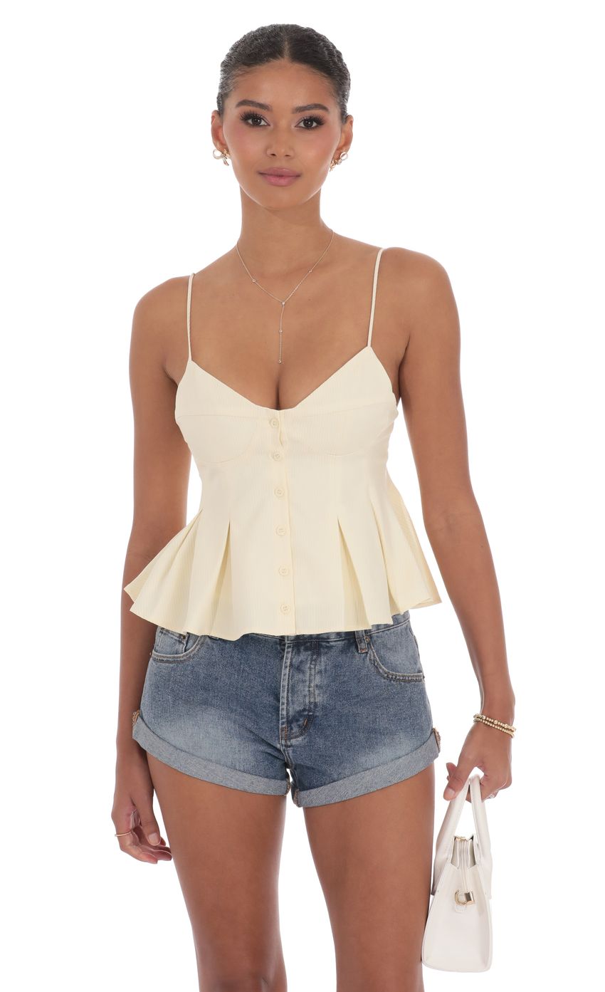 Pinstripe Pleated Flare Top in Pastel Yellow