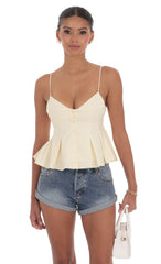 Pinstripe Pleated Flare Top in Pastel Yellow