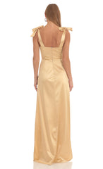Satin Slit Maxi Dress in Gold