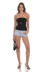 Strapless Buckle Top in Black