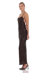 Copper Sequin Bodycon Maxi Dress in Black