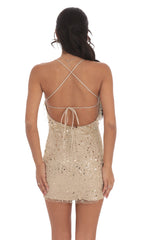 Sequin Ruffle Mini Dress in Gold