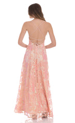 Sequin Embroidered Maxi Dress in Pink