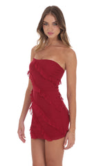 Mesh Strapless Ruffle Dress in Red