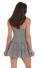 Gingham V-Neck Dress in Black and White