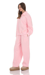 Darted Barrel Fleece Sweatpants in Pink