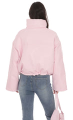 High Collar Cropped Puffer Jacket in Pink