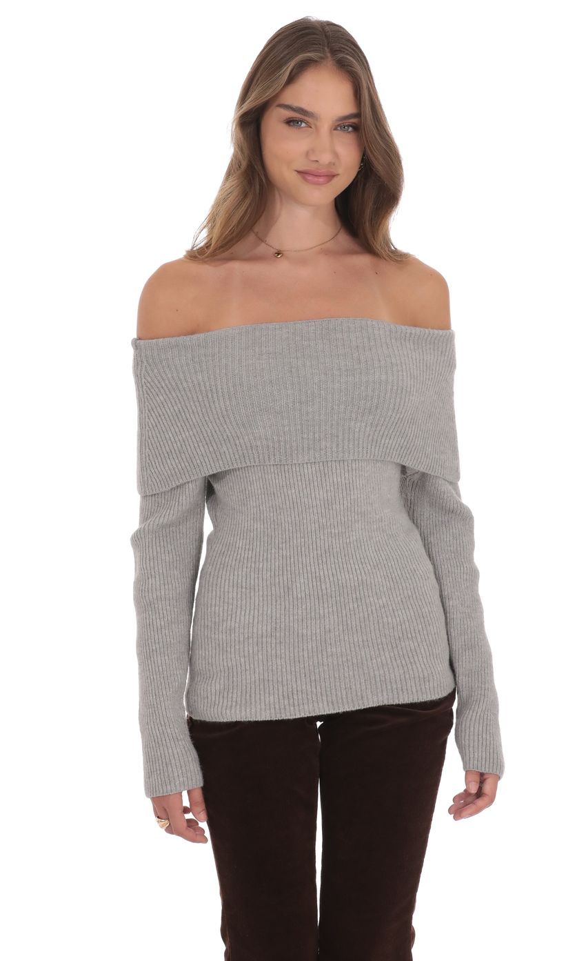 Off Shoulder Knitted Jumper in Grey