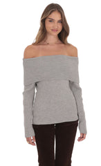 Off Shoulder Knitted Jumper in Grey