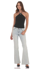 Rhinestone Rosette Top in Black