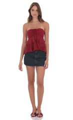 Chiffon Strapless Ruffle Top in Maroon