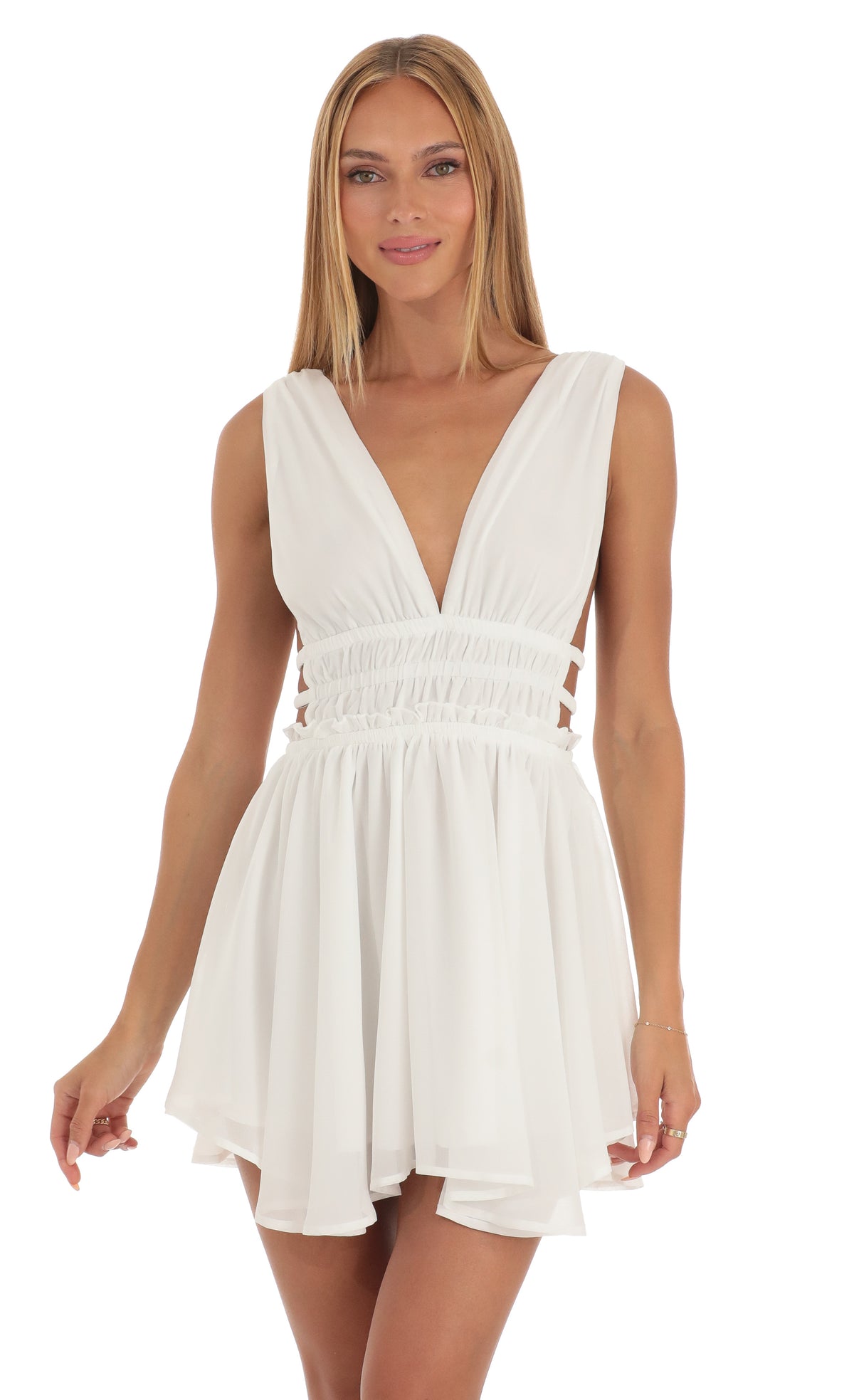Plunge A-Line Dress in White