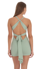Twist Open Back Dress in Sage Green