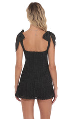 Rosette Shoulder Tie Dress in Black