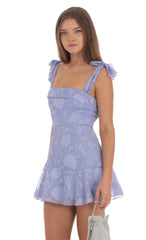 Textured Floral A-line Dress in Periwinkle