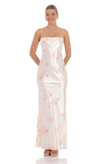 Cherry Blossom Open Back Maxi Dress in Cream