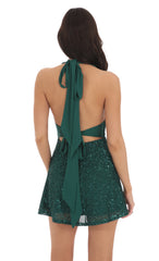 Sequin Halter Dress in Green