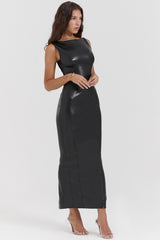 black vegan leather maxi dress