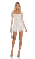 Iridescent Sequin Flare Dress in White