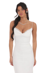 Ruched Cowl Neck Maxi Dress in White