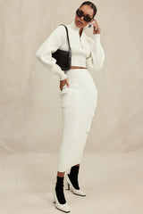 white ribbed knit cargo skirt