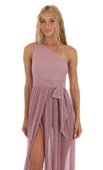 Shimmer One Shoulder Dress in Pink