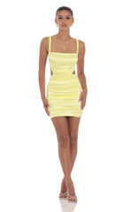 Satin Cutout Bodycon Dress in Yellow