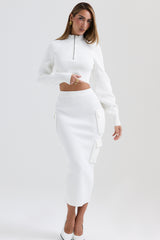 white ribbed knit cargo skirt