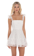 Motif Pattern A-line Dress in White