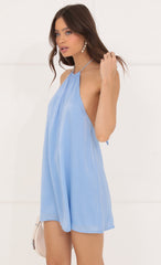 Satin Open Back Dress in Blue