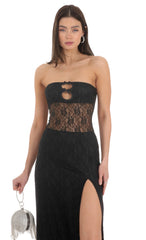 Lace Cutout Strapless Maxi Dress in Black