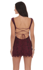 Lace Open Back Bodycon Dress in Burgundy