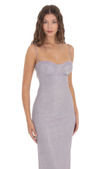 Shimmer Back Slit Bodycon Dress in Lavender