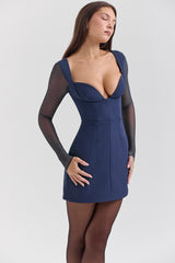 midnight stretch crepe plunge mini dress