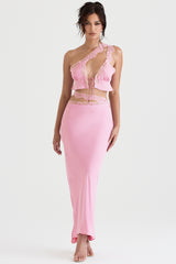 pink lace trim maxi skirt