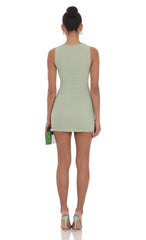 Mesh Ruched Bodycon Dress in Sage Green