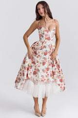 italian rose print tulle midi dress