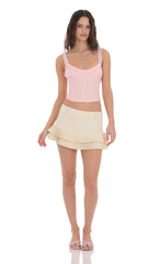 Pleated Ruffle Skort in Cream