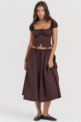 rich brown gathered midi skirt