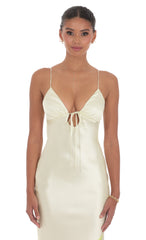 Satin Front Tie Floral Maxi Dress in Pastel Green