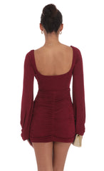 Ruched Cowl Neck Dress in Burgundy