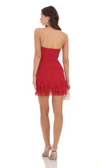 Lace Strapless Bodycon Dress in Red