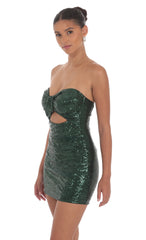 Sequin Strapless Cutout Dress in Green