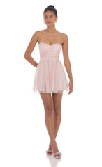 Glitter Strapless A-Line Dress in Pink