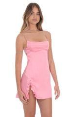 Satin Cowl Neck Dress in Pink