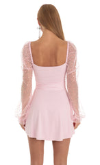 Sequin Puff Wrap Dress in Pink
