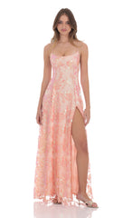 Sequin Embroidered Maxi Dress in Pink