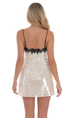 Floral Trim Sequin Dress in Cream