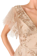 Embroidered Flutter Sleeve Gown